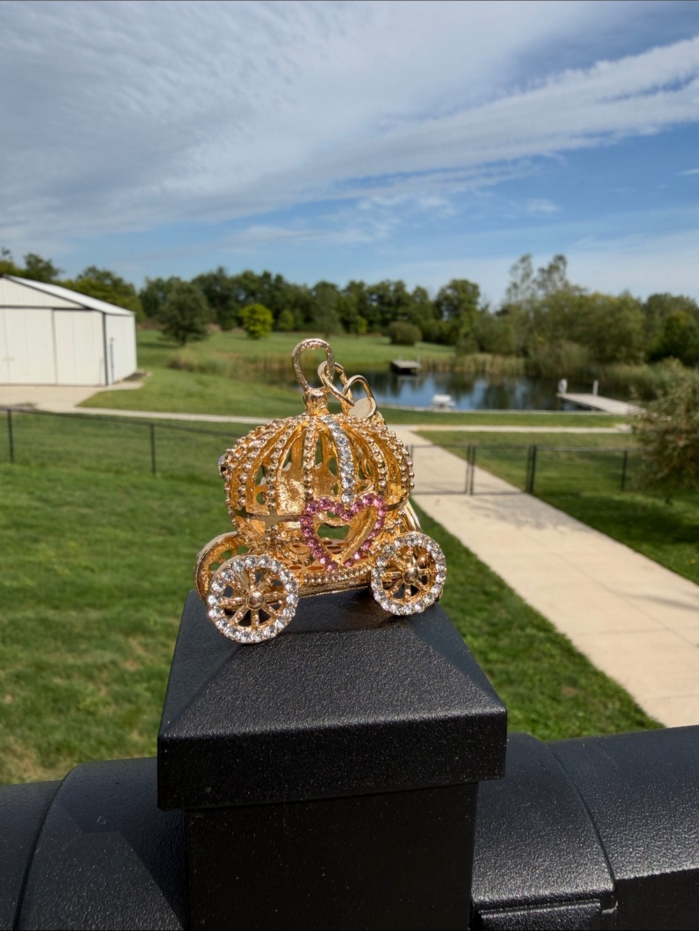 Gold-tone Crystal Carriage Pendant Necklace Charm